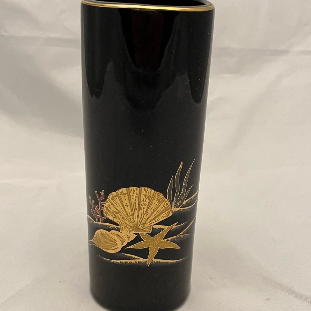 Black Otagiri Scallop Seashell Vase, MCM EUC